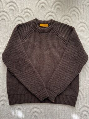 Unisex Crewneck Ribbed Sweater in Dark Brown
